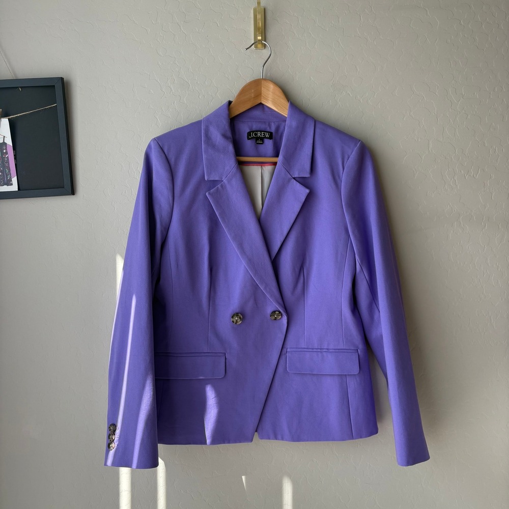 J.Crew Devon Blazer Purple Double Breasted‎ Cotton Viscose Jacket Size 8 - Picture 2 of 9